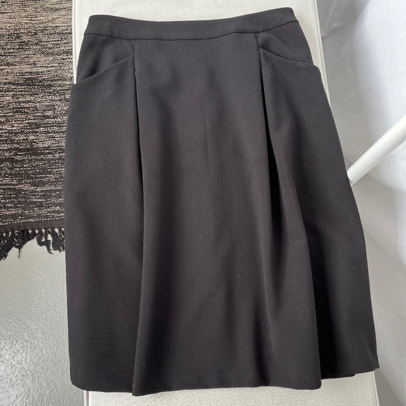 Pink Tartan (8) black gabardine midi skirt with pockets and soft front pleats. - Picture 2 of 14